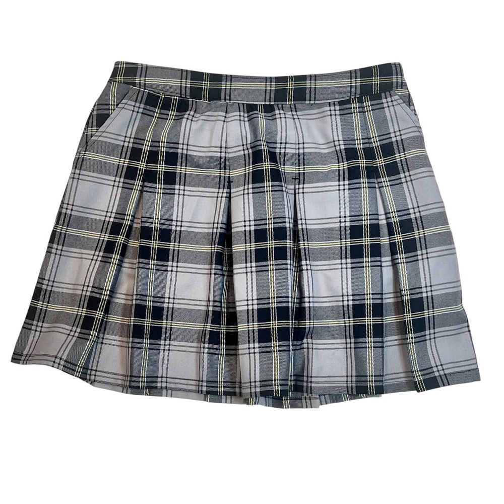 Dixxon Flannel Company As If Grey Plaid Pleated Mini Skirt Womens Large Pocket